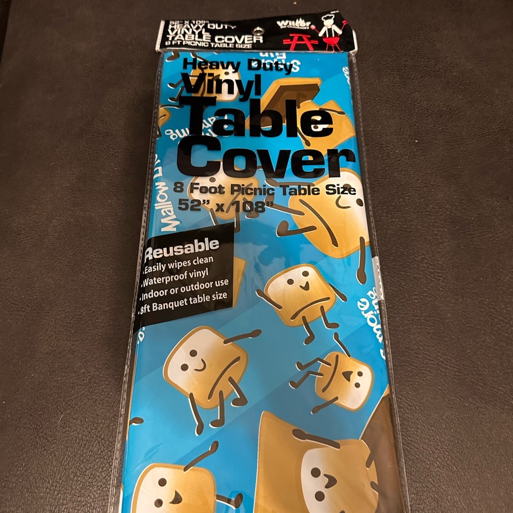 Heavy Duty Vinyl Table Cover - Blue with Marshmallow Design